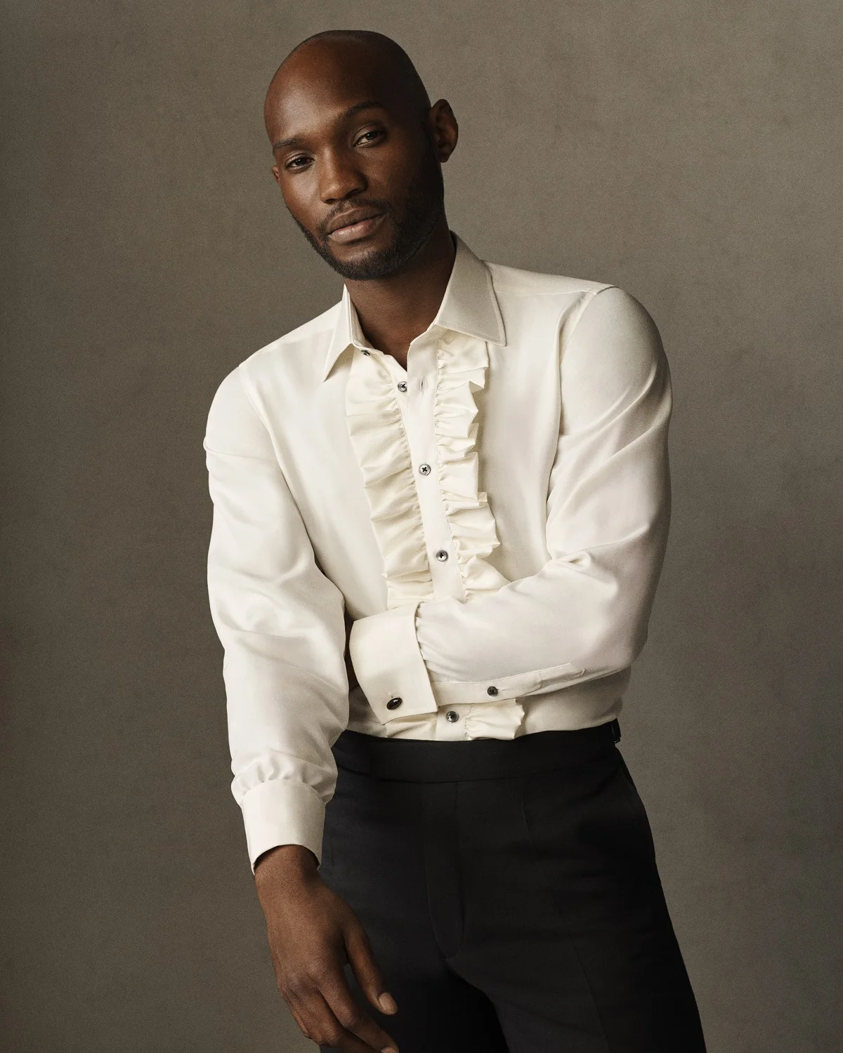 Ruffle front dress sales shirt